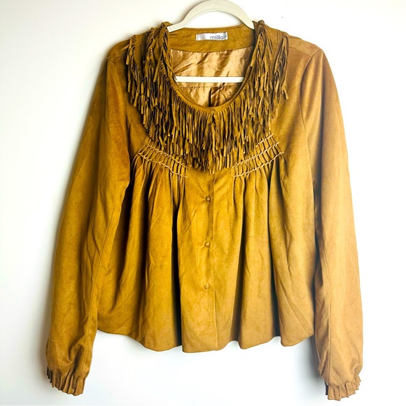 Miilla Clothing Jackets & Blazers - Miilla Women Large Fringe Western Jacket‎ Brushed  Pintuck Lightweight.A16